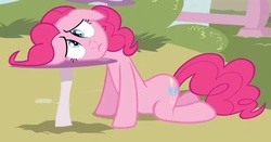 Size: 723x380 | Tagged: safe, screencap, pinkie pie, g4, too many pinkie pies, cropped, mushroom table, ponyville, solo