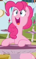 Size: 478x774 | Tagged: safe, screencap, pinkie pie, g4, too many pinkie pies, cropped, mushroom table, ponyville, solo