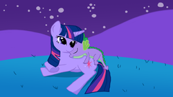 Size: 1920x1080 | Tagged: safe, artist:fethur, spike, twilight sparkle, dragon, pony, unicorn, g4, cuddling, female, male, mare