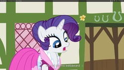 Size: 1920x1080 | Tagged: safe, screencap, rarity, g4, too many pinkie pies, solo, youtube caption