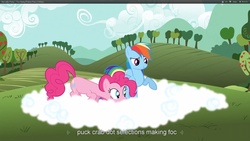 Size: 1920x1080 | Tagged: safe, screencap, pinkie pie, rainbow dash, g4, too many pinkie pies, fog, youtube caption