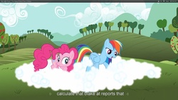 Size: 1920x1080 | Tagged: safe, screencap, pinkie pie, rainbow dash, g4, too many pinkie pies, fog, youtube caption