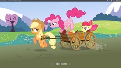 Size: 1920x1080 | Tagged: safe, screencap, apple bloom, applejack, pinkie pie, g4, too many pinkie pies, youtube caption