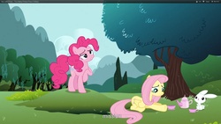 Size: 1920x1080 | Tagged: safe, screencap, angel bunny, fluttershy, pinkie pie, g4, too many pinkie pies, youtube caption