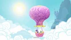 Size: 1920x1080 | Tagged: safe, screencap, spike, twilight sparkle, dragon, g4, too many pinkie pies, hot air balloon, intro, male, opening, twinkling balloon, youtube caption