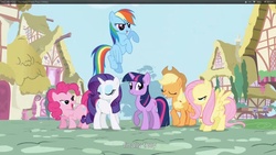 Size: 1920x1080 | Tagged: safe, screencap, applejack, fluttershy, pinkie pie, rainbow dash, rarity, twilight sparkle, g4, too many pinkie pies, female, intro, mane six, opening, youtube caption