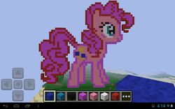 Size: 1024x640 | Tagged: safe, artist:snivy742, pinkie pie, earth pony, pony, g4, female, game screencap, mare, minecraft, minecraft pixel art, pixel art, solo