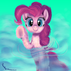 Size: 2000x2000 | Tagged: safe, artist:deathpwny, pinkie pie, g4, cave, cave pool, fluffy, mirror pool, water, wet