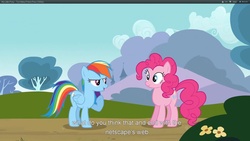 Size: 1920x1080 | Tagged: safe, screencap, pinkie pie, rainbow dash, g4, too many pinkie pies, duo, duo female, female, netscape, youtube caption