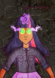 Size: 588x833 | Tagged: safe, artist:girlypinkrox, twilight sparkle, human, g4, dark magic, humanized, sombra eyes