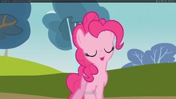 Size: 1920x1080 | Tagged: safe, screencap, pinkie pie, g4, too many pinkie pies, fourth wall, solo, youtube caption