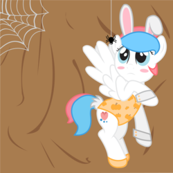 Size: 1024x1023 | Tagged: safe, artist:misspepperony, oc, oc only, pegasus, pony, spider, blushing, bunny suit, clothes, cuffs (clothes), leotard, spider web