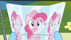 Size: 1920x1080 | Tagged: safe, edit, edited screencap, screencap, pinkie pie, rainbow dash, pony, g4, my little pony: friendship is magic, too many pinkie pies, caption, neural network, reflection, tanning mirror, text, youtube caption