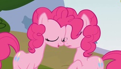 Size: 1241x711 | Tagged: safe, screencap, pinkie pie, g4, season 3, too many pinkie pies, funcest, imminent kissing