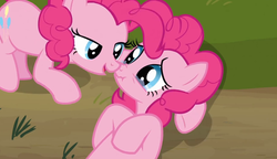 Size: 1072x619 | Tagged: safe, screencap, pinkie pie, g4, season 3, too many pinkie pies, clone, duality, funcest, out of context, pinkie clone, scrunchy face