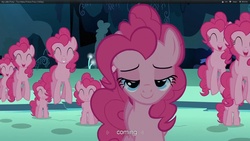 Size: 1920x1080 | Tagged: safe, screencap, pinkie pie, g4, too many pinkie pies, fun fun fun, lidded eyes, youtube caption