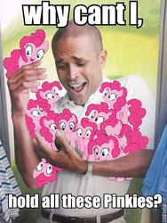 Size: 450x600 | Tagged: safe, pinkie pie, g4, fun fun fun, image macro, meme, multeity, why can't i hold all these x