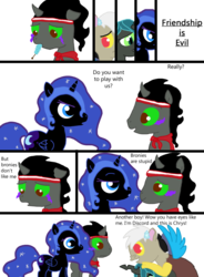 Size: 900x1226 | Tagged: safe, artist:moonpaths, discord, king sombra, nightmare moon, queen chrysalis, g4, comic, cute, cutealis