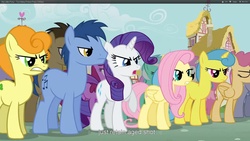 Size: 1920x1080 | Tagged: safe, screencap, berry punch, berryshine, blues, carrot top, dizzy twister, doctor whooves, fluttershy, golden harvest, lemon hearts, lyra heartstrings, noteworthy, orange swirl, rarity, royal riff, time turner, twinkleshine, earth pony, pegasus, pony, unicorn, g4, too many pinkie pies, angry, female, male, mare, open mouth, stallion, youtube caption