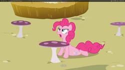 Size: 1920x1080 | Tagged: safe, screencap, pinkie pie, earth pony, g4, my little pony: friendship is magic, too many pinkie pies, aids, female, hay, hiv, mare, mushroom, mushroom table, ponyville, sexually transmitted disease, solo, youtube caption