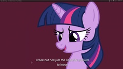 Size: 1920x1080 | Tagged: safe, screencap, twilight sparkle, pony, unicorn, g4, too many pinkie pies, bust, creek, solo, youtube caption