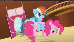 Size: 1920x1080 | Tagged: safe, screencap, pinkie pie, rainbow dash, g4, too many pinkie pies, youtube caption