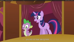 Size: 1920x1080 | Tagged: safe, screencap, spike, twilight sparkle, dragon, g4, my little pony: friendship is magic, too many pinkie pies, male, youtube caption