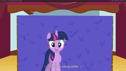 Size: 1920x1080 | Tagged: safe, screencap, twilight sparkle, pony, unicorn, g4, my little pony: friendship is magic, too many pinkie pies, female, mare, solo, youtube caption