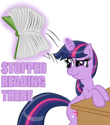 Size: 500x569 | Tagged: safe, twilight sparkle, g4, book, didn't read, reaction image