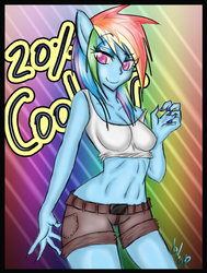 Size: 698x924 | Tagged: safe, artist:blup-chan, rainbow dash, anthro, g4, clothes, female, human facial structure, shorts, solo, tank top