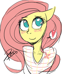 Size: 750x900 | Tagged: safe, artist:pouncemew, fluttershy, anthro, g4, ambiguous facial structure, blushing, heart