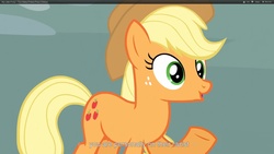 Size: 1920x1080 | Tagged: safe, screencap, applejack, g4, my little pony: friendship is magic, too many pinkie pies, youtube caption