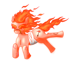 Size: 891x777 | Tagged: safe, artist:iron snake, earth pony, pony, axe, bite mark, fire, pony of apocalypse, pony of war, scar, solo