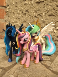 Size: 2736x3648 | Tagged: safe, artist:ailish, princess cadance, princess celestia, princess luna, pony, g4, craft, customized toy, irl, photo, sculpture, toy