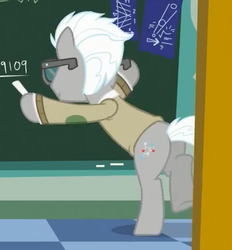 Size: 464x500 | Tagged: safe, screencap, covalent bond, earth pony, pony, g4, butt, chalk, chalkboard, glasses, male, math, plot, stallion