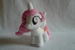 Size: 1157x768 | Tagged: safe, artist:navkaze, princess celestia, alicorn, pony, g4, cewestia, embroidery, female, filly, irl, photo, pink-mane celestia, plushie, solo, young celestia