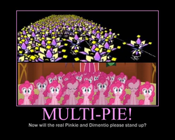 Size: 750x600 | Tagged: safe, edit, edited screencap, screencap, pinkie pie, g4, too many pinkie pies, clone, comparison, dimentio, motivational poster, multeity, paper mario, pinkie clone, super mario bros., super paper mario, too much pink energy is dangerous