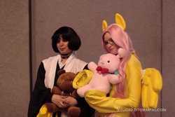 Size: 3504x2336 | Tagged: safe, artist:stormfalcon, fluttershy, human, g4, cosplay, glasses, irl, irl human, photo, plushie, soi fon