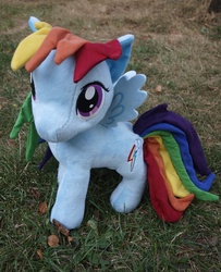 Size: 2454x3022 | Tagged: safe, artist:agony-roses, rainbow dash, pegasus, pony, g4, customized toy, female, grass, irl, mare, mod, outdoors, photo, plushie, solo