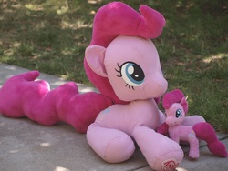 Size: 3648x2736 | Tagged: safe, artist:agony-roses, pinkie pie, earth pony, pony, g4, customized toy, irl, mod, outdoors, photo, plushie, self plushidox, sitting