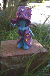 Size: 1667x2495 | Tagged: safe, artist:agony-roses, trixie, pony, unicorn, g4, brushable, cape, clothes, customized toy, female, hat, irl, mare, photo, solo, toy, trixie's cape, trixie's hat