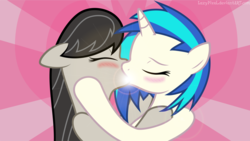 Size: 11520x6480 | Tagged: safe, artist:lazypixel, dj pon-3, octavia melody, vinyl scratch, earth pony, pony, unicorn, g4, absurd resolution, blushing, duo, eyes closed, female, floppy ears, hooves, horn, kiss on the lips, kissing, lesbian, mare, ship:scratchtavia, shipping, vector