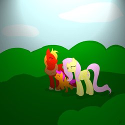 Size: 900x900 | Tagged: safe, artist:xxxdeadlypinkxxx, big macintosh, fluttershy, scootaloo, earth pony, pony, g4, male, ship:fluttermac, shipping, stallion, straight