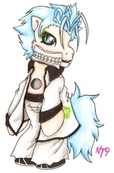 Size: 1362x2069 | Tagged: safe, artist:neotokyo9, pony, arrancar, bipedal, bleach (manga), grimmjow jeagerjaquez, ponified, solo, traditional art