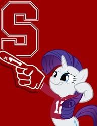 Size: 400x522 | Tagged: safe, rarity, cardinal, pony, unicorn, g4, #1, american football, baseball, basketball, female, foam finger, football, hockey, mare, ncaa, red background, simple background, solo, stanford, stanford cardinal, upset city baybeeee