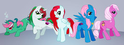 Size: 1400x512 | Tagged: safe, artist:dawnbest, fizzy, gusty, lickety-split, paradise, wind whistler, g1, g4, g1 to g4, generation leap