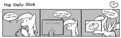 Size: 1280x404 | Tagged: safe, artist:tetrapony, derpy hooves, pegasus, pony, comic:the daily derp, g4, comic, computer, female, mare, monochrome, pizza, solo, the daily slice