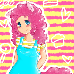 Size: 800x800 | Tagged: safe, artist:lenonii, pinkie pie, human, g4, eared humanization, female, heart, humanized, solo, stripes, tailed humanization