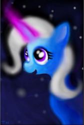 Size: 496x739 | Tagged: safe, artist:atomic-h, trixie, pony, unicorn, g4, bust, female, glowing, glowing horn, horn, looking up, mare, solo