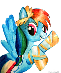 Size: 600x713 | Tagged: safe, artist:flutteryay56, rainbow dash, pegasus, pony, g4, clothes, dress, female, gala dress, mare, simple background, solo, spread wings, traditional art, white background, wings